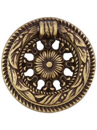 Rococo Design Single Post Pull in Antique Brass Dark.